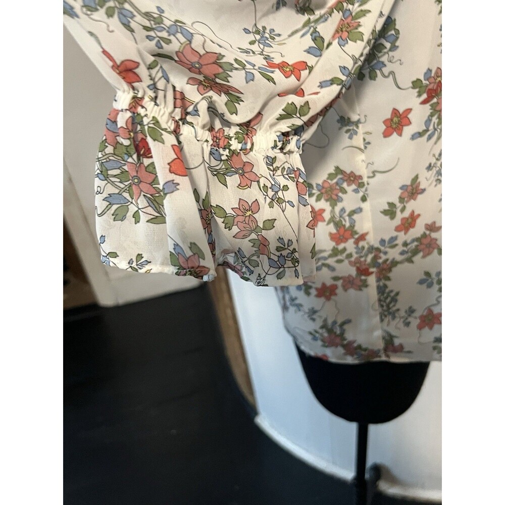 Max Studio Cold Shoulder Ruffle Top In White Multicolor Floral - Picture 7 of 10
